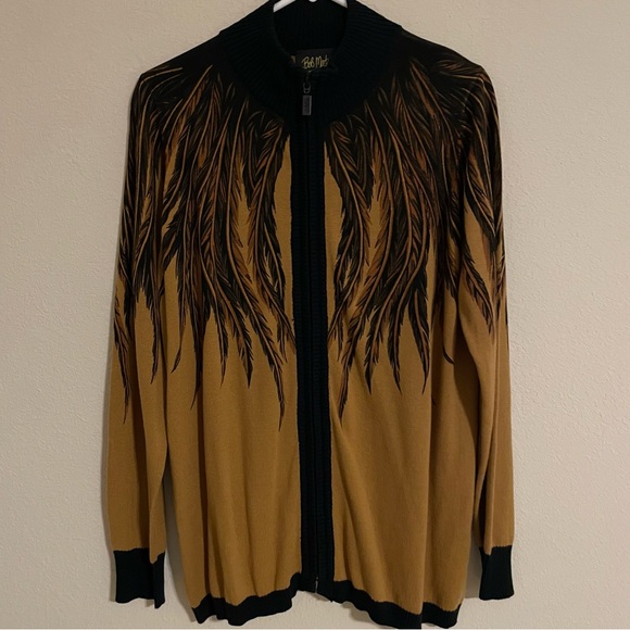 Bob Mackie Wearable Art Feather Camel Cardigan Sweater Size Medium - Picture 1 of 5